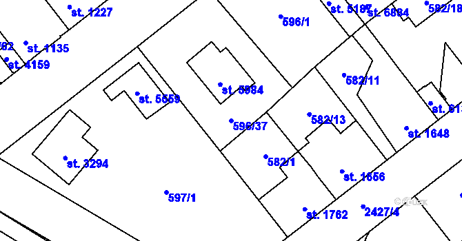 Parcela st. 596/37 v KÚ Beroun, Katastrální mapa