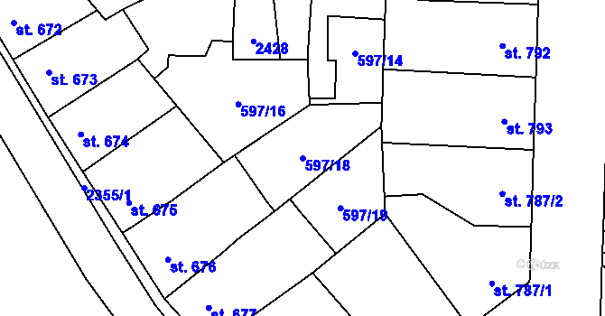 Parcela st. 597/18 v KÚ Beroun, Katastrální mapa