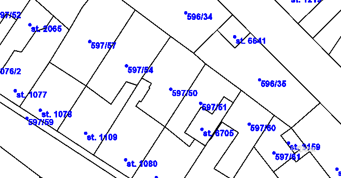 Parcela st. 597/50 v KÚ Beroun, Katastrální mapa