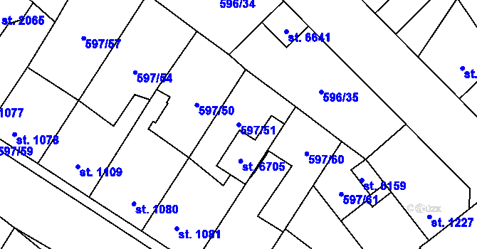 Parcela st. 597/51 v KÚ Beroun, Katastrální mapa