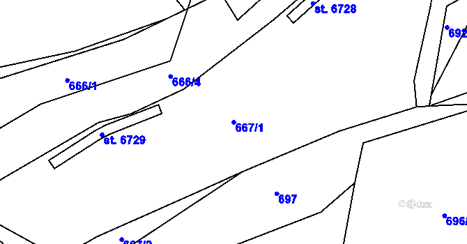 Parcela st. 667/1 v KÚ Beroun, Katastrální mapa