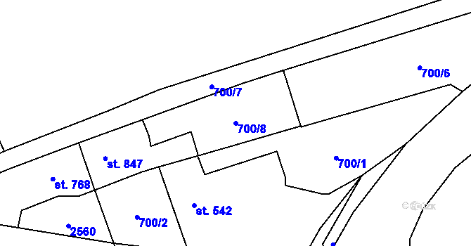 Parcela st. 700/8 v KÚ Beroun, Katastrální mapa