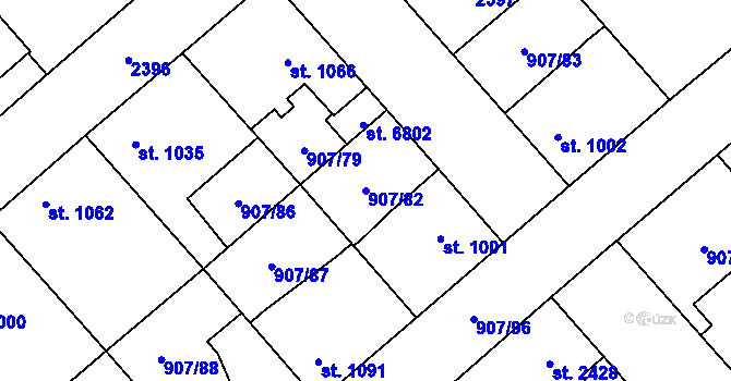 Parcela st. 907/82 v KÚ Beroun, Katastrální mapa