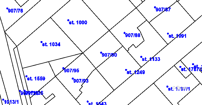 Parcela st. 907/90 v KÚ Beroun, Katastrální mapa