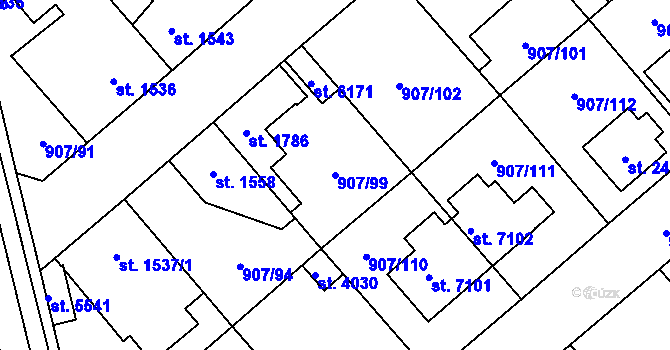 Parcela st. 907/99 v KÚ Beroun, Katastrální mapa