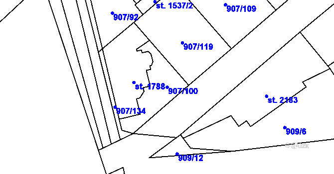 Parcela st. 907/100 v KÚ Beroun, Katastrální mapa