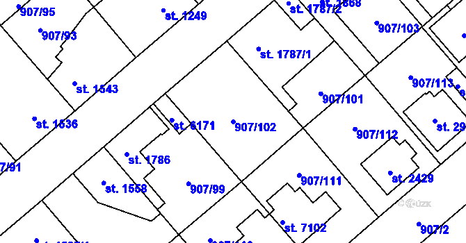 Parcela st. 907/102 v KÚ Beroun, Katastrální mapa