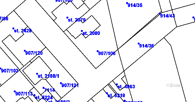 Parcela st. 907/106 v KÚ Beroun, Katastrální mapa