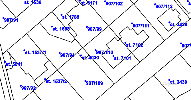 Parcela st. 907/110 v KÚ Beroun, Katastrální mapa