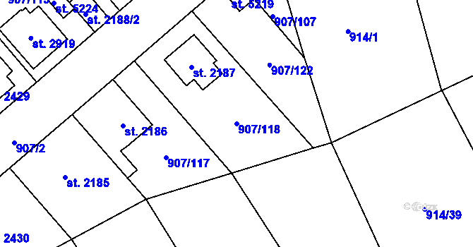 Parcela st. 907/118 v KÚ Beroun, Katastrální mapa