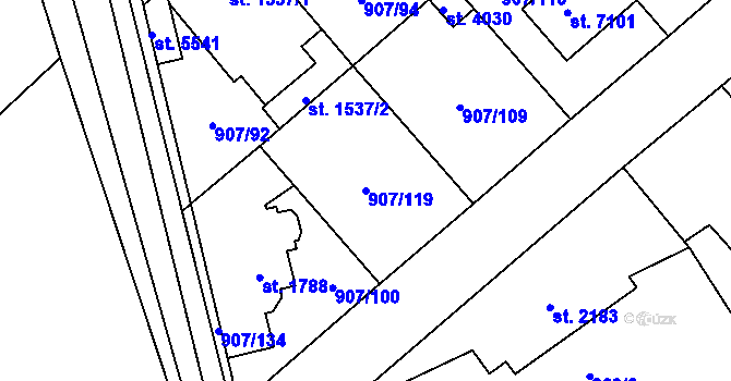 Parcela st. 907/119 v KÚ Beroun, Katastrální mapa