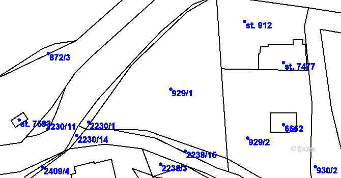 Parcela st. 929/1 v KÚ Beroun, Katastrální mapa