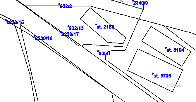 Parcela st. 935/1 v KÚ Beroun, Katastrální mapa