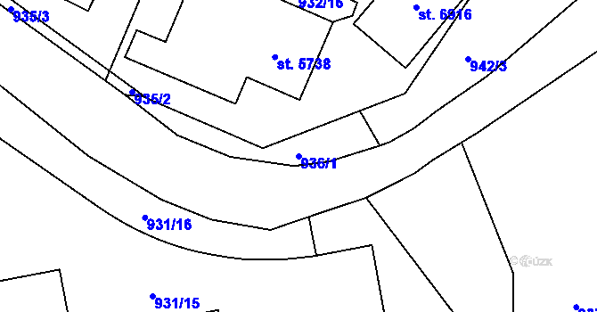 Parcela st. 936/1 v KÚ Beroun, Katastrální mapa