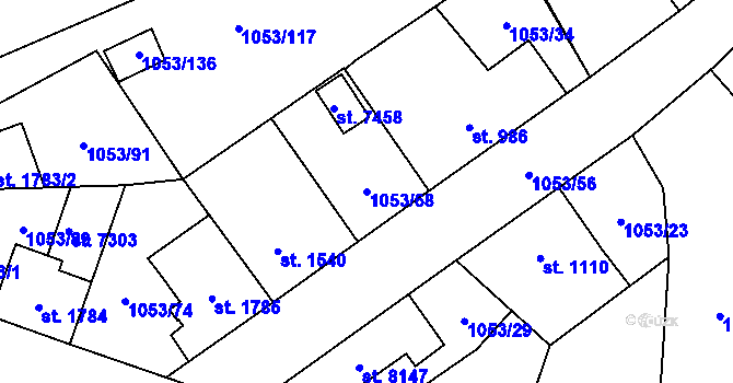 Parcela st. 1053/68 v KÚ Beroun, Katastrální mapa