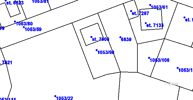 Parcela st. 1053/98 v KÚ Beroun, Katastrální mapa