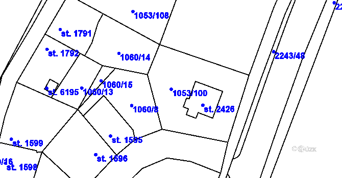 Parcela st. 1053/100 v KÚ Beroun, Katastrální mapa