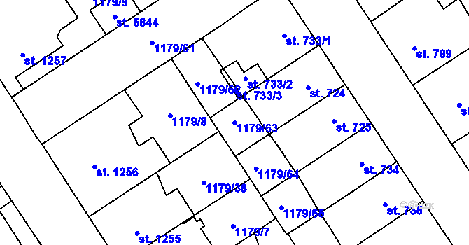 Parcela st. 1179/63 v KÚ Beroun, Katastrální mapa