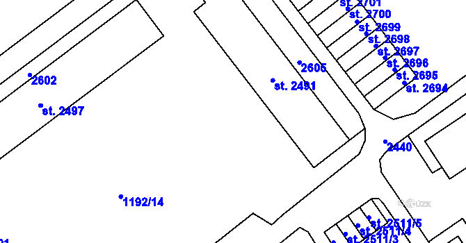 Parcela st. 1192/13 v KÚ Beroun, Katastrální mapa