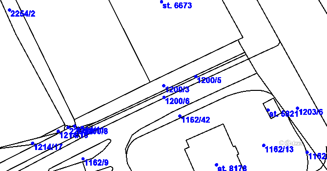 Parcela st. 1200/3 v KÚ Beroun, Katastrální mapa