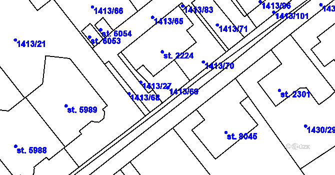 Parcela st. 1413/69 v KÚ Beroun, Katastrální mapa