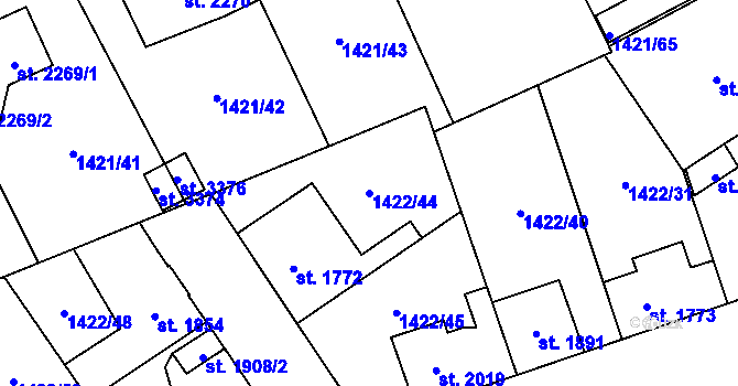 Parcela st. 1422/44 v KÚ Beroun, Katastrální mapa