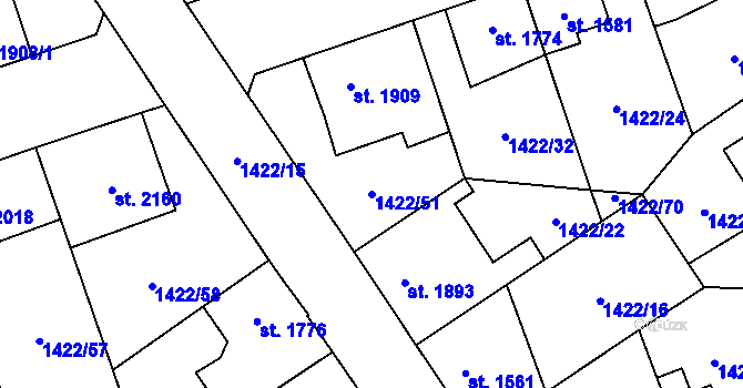 Parcela st. 1422/51 v KÚ Beroun, Katastrální mapa