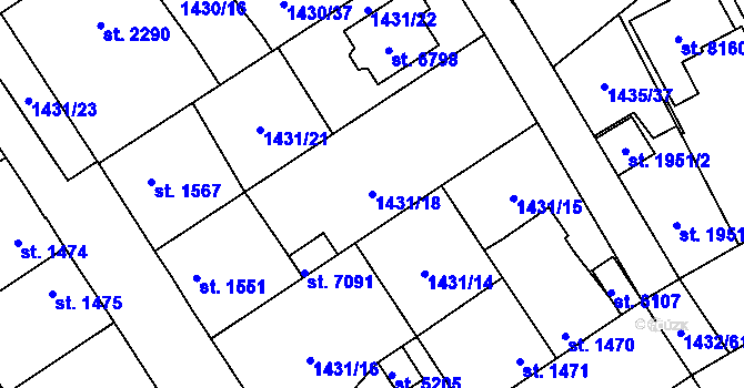 Parcela st. 1431/18 v KÚ Beroun, Katastrální mapa