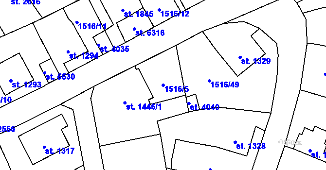 Parcela st. 1516/5 v KÚ Beroun, Katastrální mapa