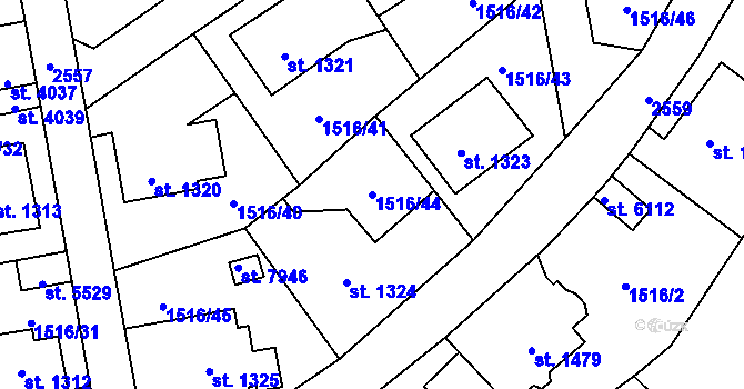 Parcela st. 1516/44 v KÚ Beroun, Katastrální mapa