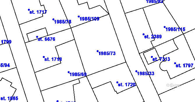Parcela st. 1985/73 v KÚ Beroun, Katastrální mapa