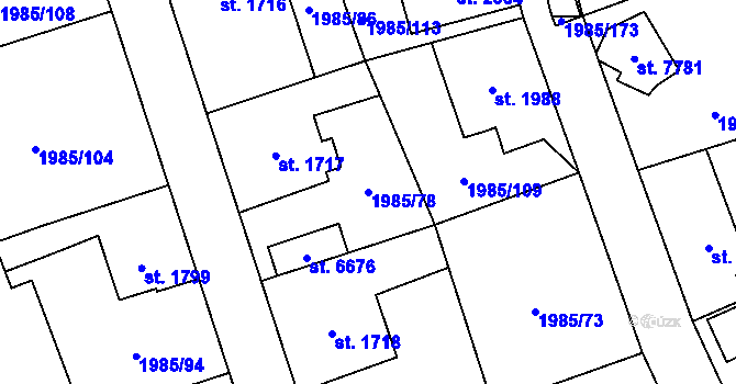 Parcela st. 1985/78 v KÚ Beroun, Katastrální mapa