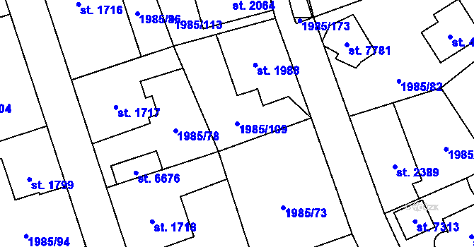 Parcela st. 1985/109 v KÚ Beroun, Katastrální mapa