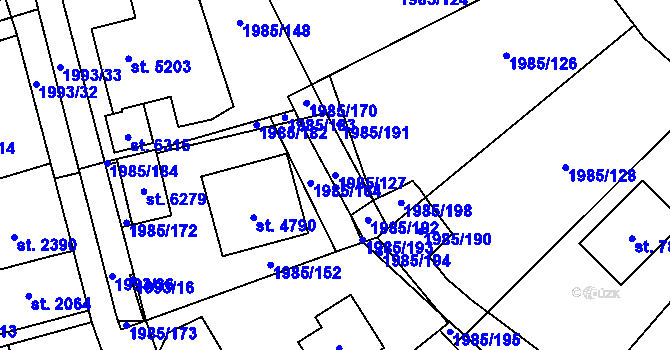 Parcela st. 1985/127 v KÚ Beroun, Katastrální mapa