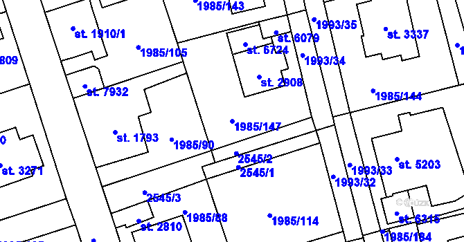 Parcela st. 1985/147 v KÚ Beroun, Katastrální mapa