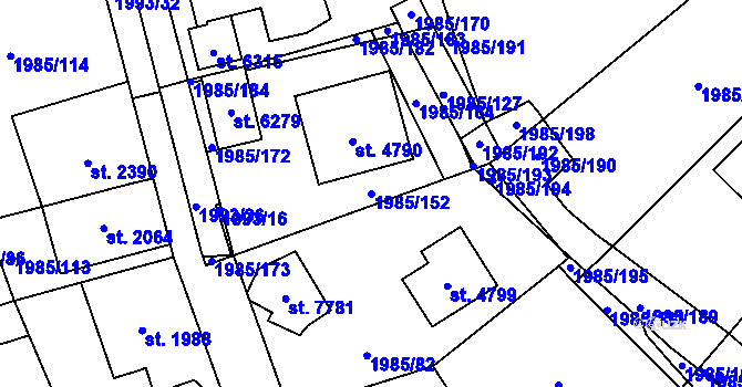Parcela st. 1985/152 v KÚ Beroun, Katastrální mapa