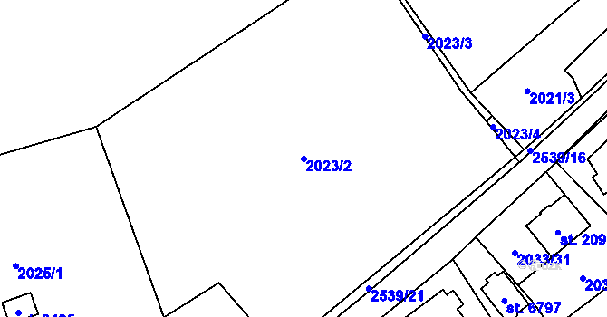 Parcela st. 2023/2 v KÚ Beroun, Katastrální mapa