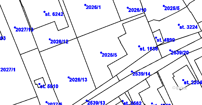 Parcela st. 2026/5 v KÚ Beroun, Katastrální mapa
