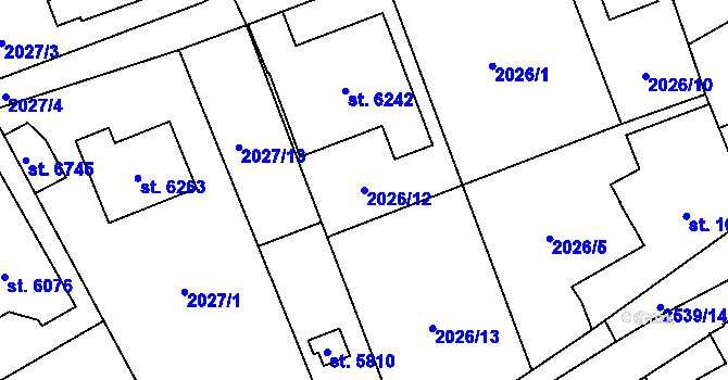 Parcela st. 2026/12 v KÚ Beroun, Katastrální mapa