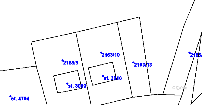 Parcela st. 2163/10 v KÚ Beroun, Katastrální mapa