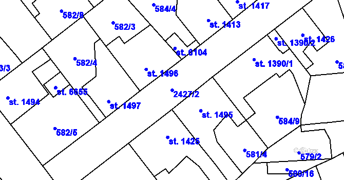 Parcela st. 2427/2 v KÚ Beroun, Katastrální mapa