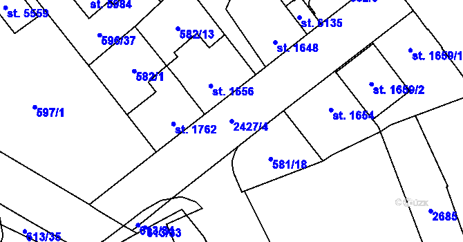 Parcela st. 2427/4 v KÚ Beroun, Katastrální mapa