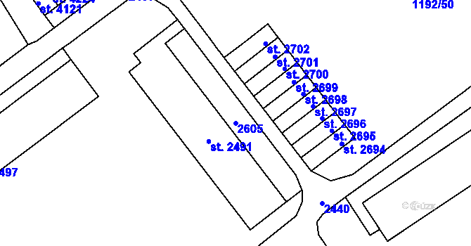 Parcela st. 2605 v KÚ Beroun, Katastrální mapa
