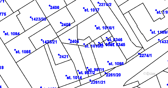 Parcela st. 1016/2 v KÚ Beroun, Katastrální mapa