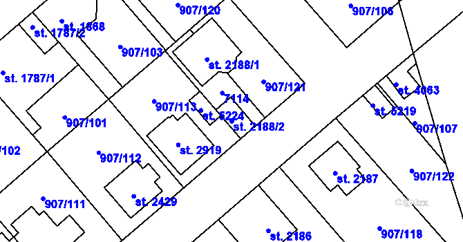 Parcela st. 2188/2 v KÚ Beroun, Katastrální mapa