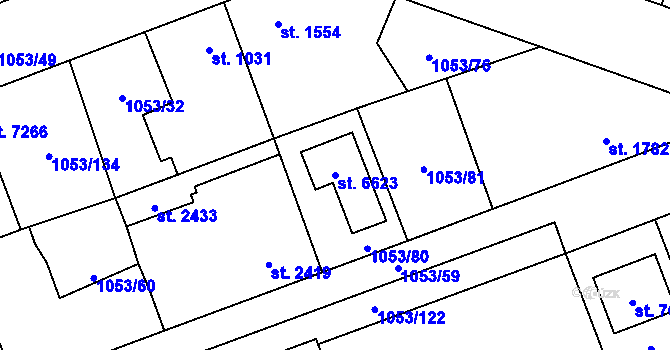Parcela st. 6623 v KÚ Beroun, Katastrální mapa