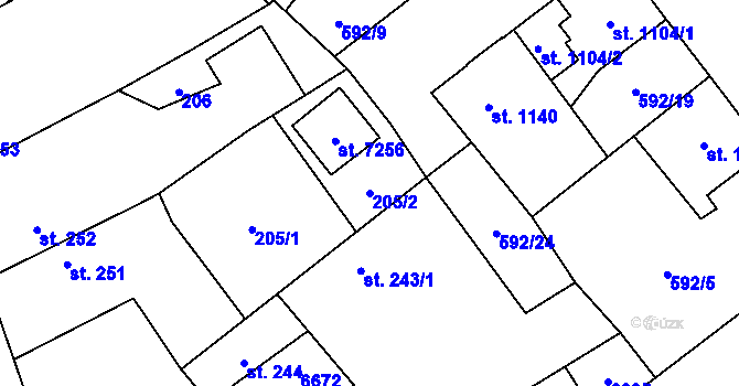 Parcela st. 205/2 v KÚ Beroun, Katastrální mapa