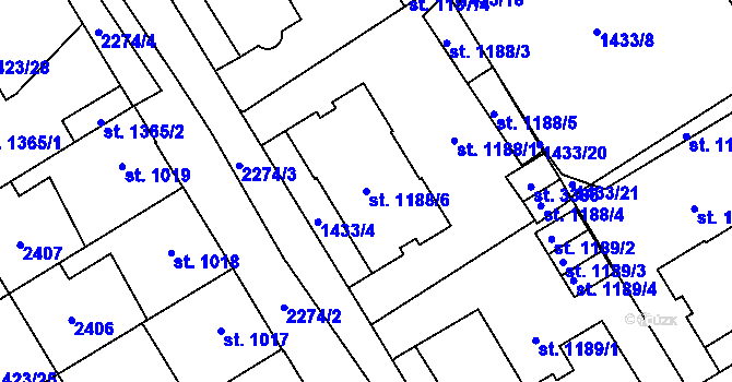Parcela st. 1188/6 v KÚ Beroun, Katastrální mapa