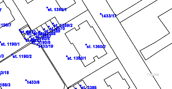 Parcela st. 1360/2 v KÚ Beroun, Katastrální mapa