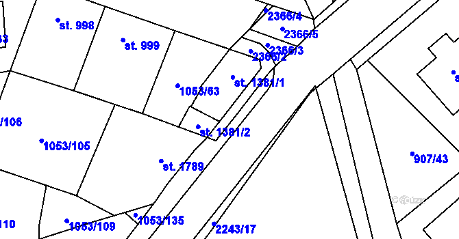 Parcela st. 1050/10 v KÚ Beroun, Katastrální mapa